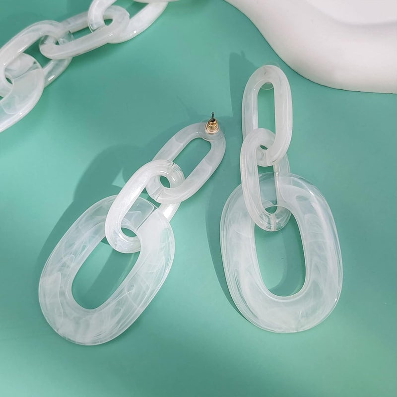 Bocar Acrylic Chunky Statement Necklace for Women Cube Link Chain Collar Necklace and Hoop Earrings Costome Jewelry Set - Image 3